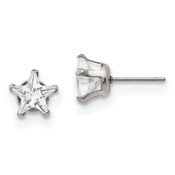 Stainless Steel Polished 8mm Star CZ Stud Post Earrings