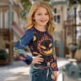 thumbnail image 3 of Xixirimido Halloween Jack-o-lantern Pattern Girls Long Sleeve Shirts Casual T-shirt Loose Fit Tunic Tops Crewneck Tie-hem Blouse Tees for Fall Winter, Size 7-8, 3 of 7