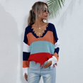 thumbnail image 2 of Mode des Femmes Bloc de Couleur Pull Manches Longues Creux Pompons en Détresse Pull, 2 of 6