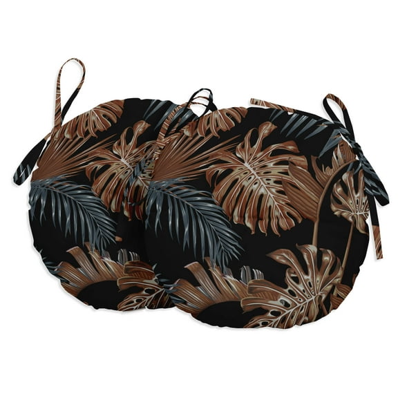 Vargottam Indoor/Outdoor Round Bistro Chair Cushions Block Print 15-Inch Bistro Chair Pads Waterproof Seat Chair Cushion For Home/Office- Set Of 2 (Black)