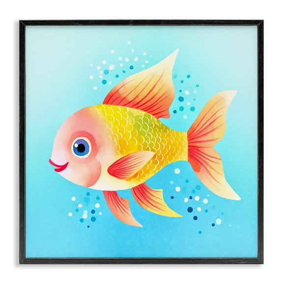Stupell Industries Happy Fish with Speckles Animals Painting Black Framed Art Print Wall Art, 12 x 12