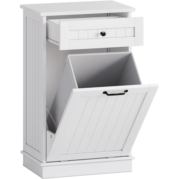 White Tilt Out Trash Can Cabinet, 10Gallon Hidden Garbage Storage Cabinet with Deodorizing Design, Kitchen Trash Cabinet with Freestanding Trash Bin Cabinet for Home, Kitchen, Bathroom