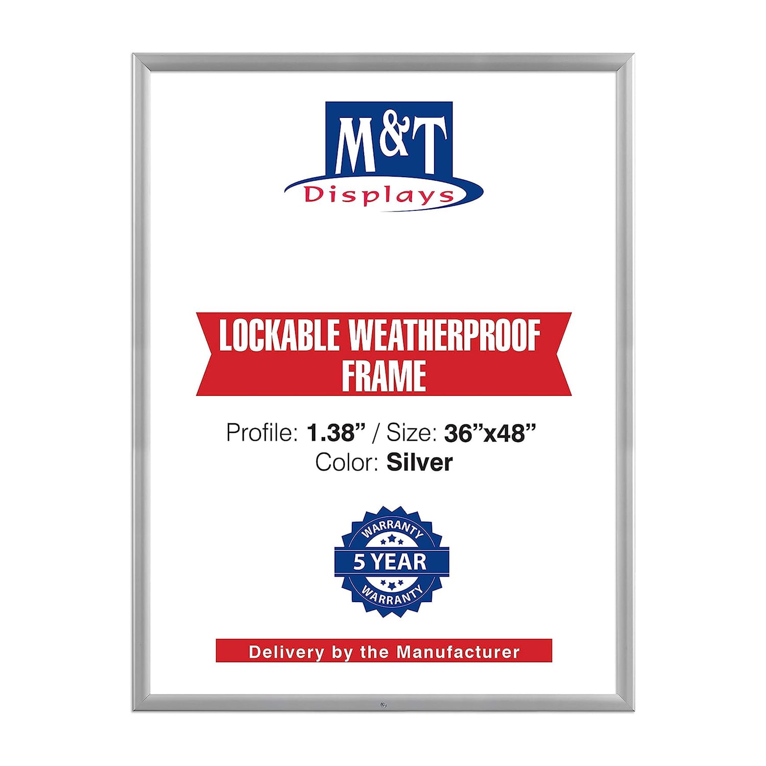 Lockable Weatherproof Snap Poster Frame 36x48 Inch Silver 1.38