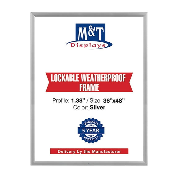 Lockable Weatherproof Snap Poster Frame 36x48 Inch Silver 1.38" Aluminum Profile Front Loading Wall Mounting Picture Photo Document Certificate Sign Holder Mitered Corner Anti Glare Cover
