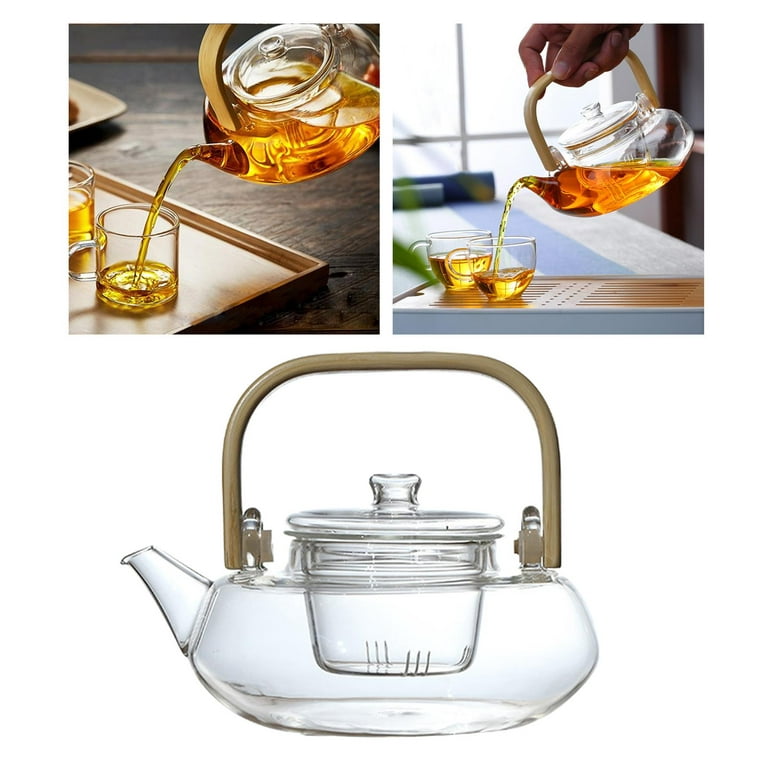 Borosilicate Glass Teapot W/ Bamboo Lid, Stove Top Safe Kettle