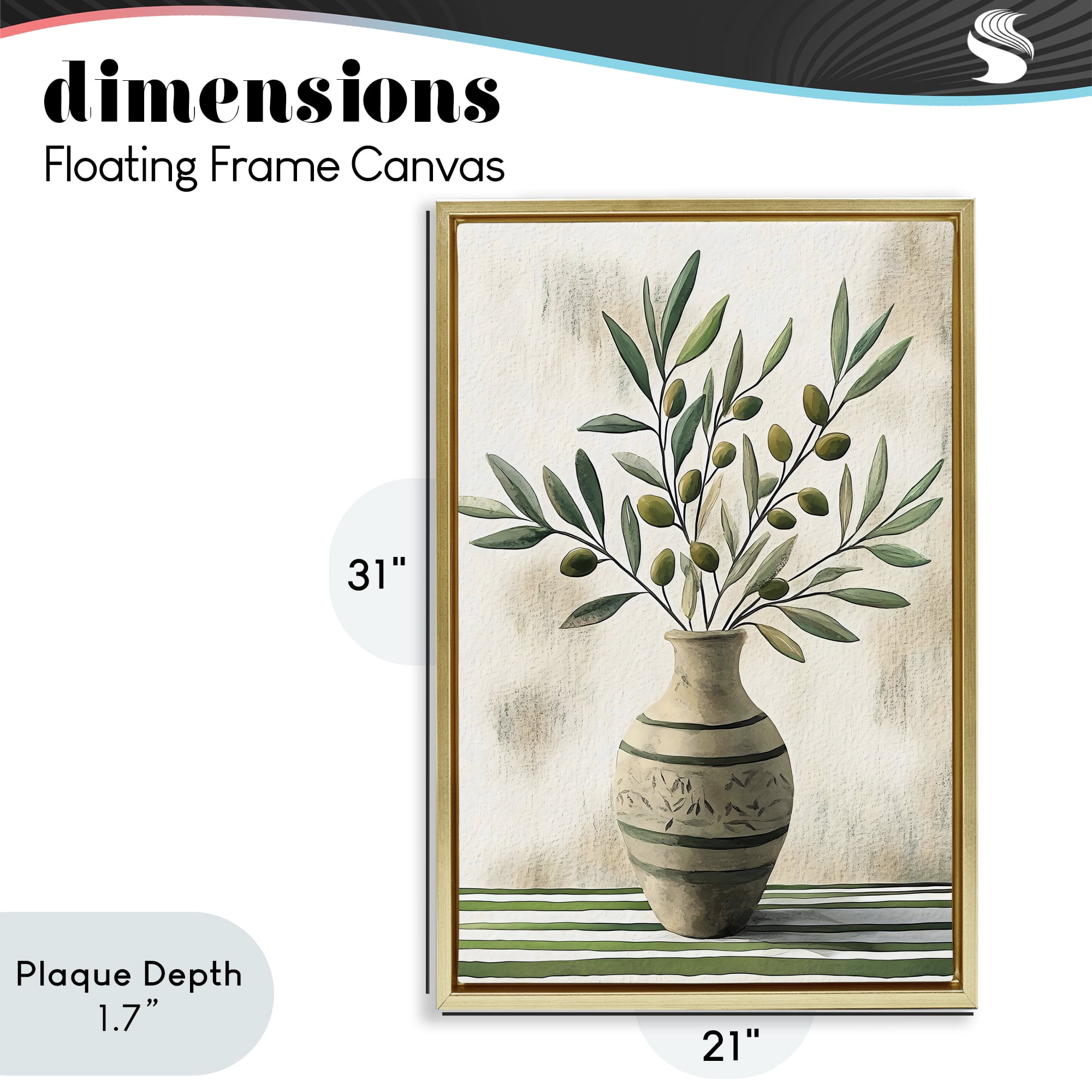 Stupell Industries Vase of Olive Branches Gold Framed Floater Canvas Wall Art, design by Creative Studio