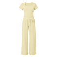 thumbnail image 4 of Ruyang Kids Girls 2 Piece Outfit Crew Neck Short Sleeve Top and Wide Leg Pants Summer Teens Solid Casual Sweatsuit Set, 4 of 9