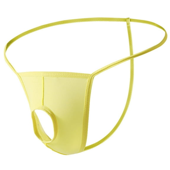 LNWUY Men's Solid Color Low Rise Quick Dry Breathable Front Center Thong with Hole Thong G-String T-Back Underwear Yellow M