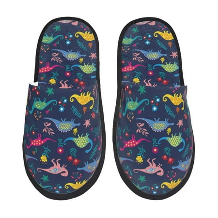 Balery Dinosaur Flowers Slient Indoor Furry Fleece Comfort House Shoes Soft Non-Slip Home Shoes Cotton slippers House Slippers-- Large