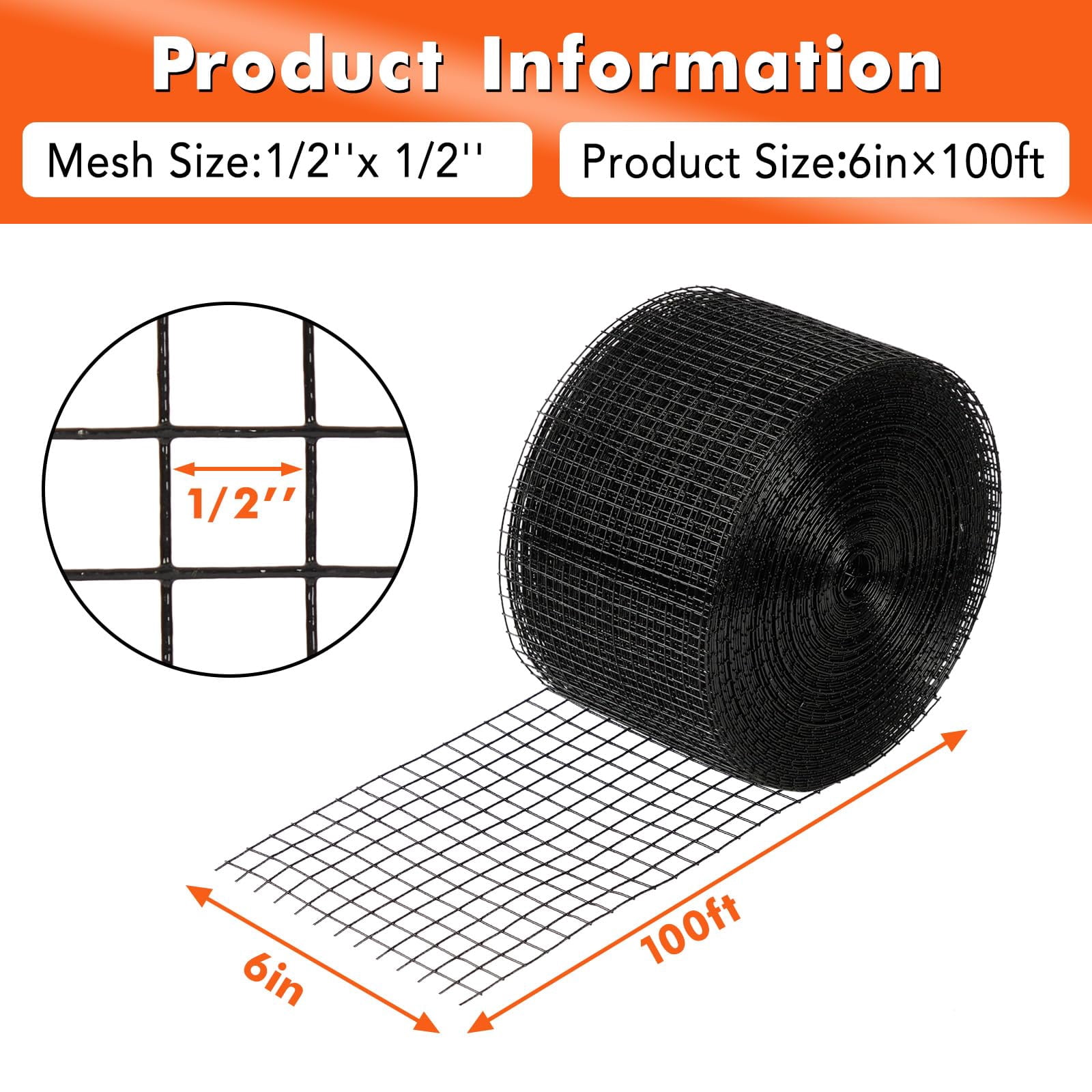 Soonbuy 6in x 100ft Solar Panel Bird Guard, Critter Guard for Solar Panels, 1/2 Inch PVC Coated Galvanized Wire Mesh Roll Kit with 100pcs Fastener Clips, 100pcs Cable Ties, Cutting Scissors and Gloves
