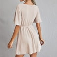 thumbnail image 6 of Women Dress Short Sleeve Solid Color V Neck High Waist A Line Summer Short Dress, 6 of 9
