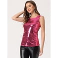 thumbnail image 4 of Disfraz de navidad Camiseta sin mangas con cuello redondo y lentejuelas brillantes para mujer Fucsia XL, 4 of 6