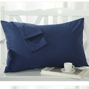 The Great American Store 600 Thread Count 100% Cotton Solid 2PC Pillowcases (Standard, Navy Blue) - Best Natural Cotton Super finish Linen