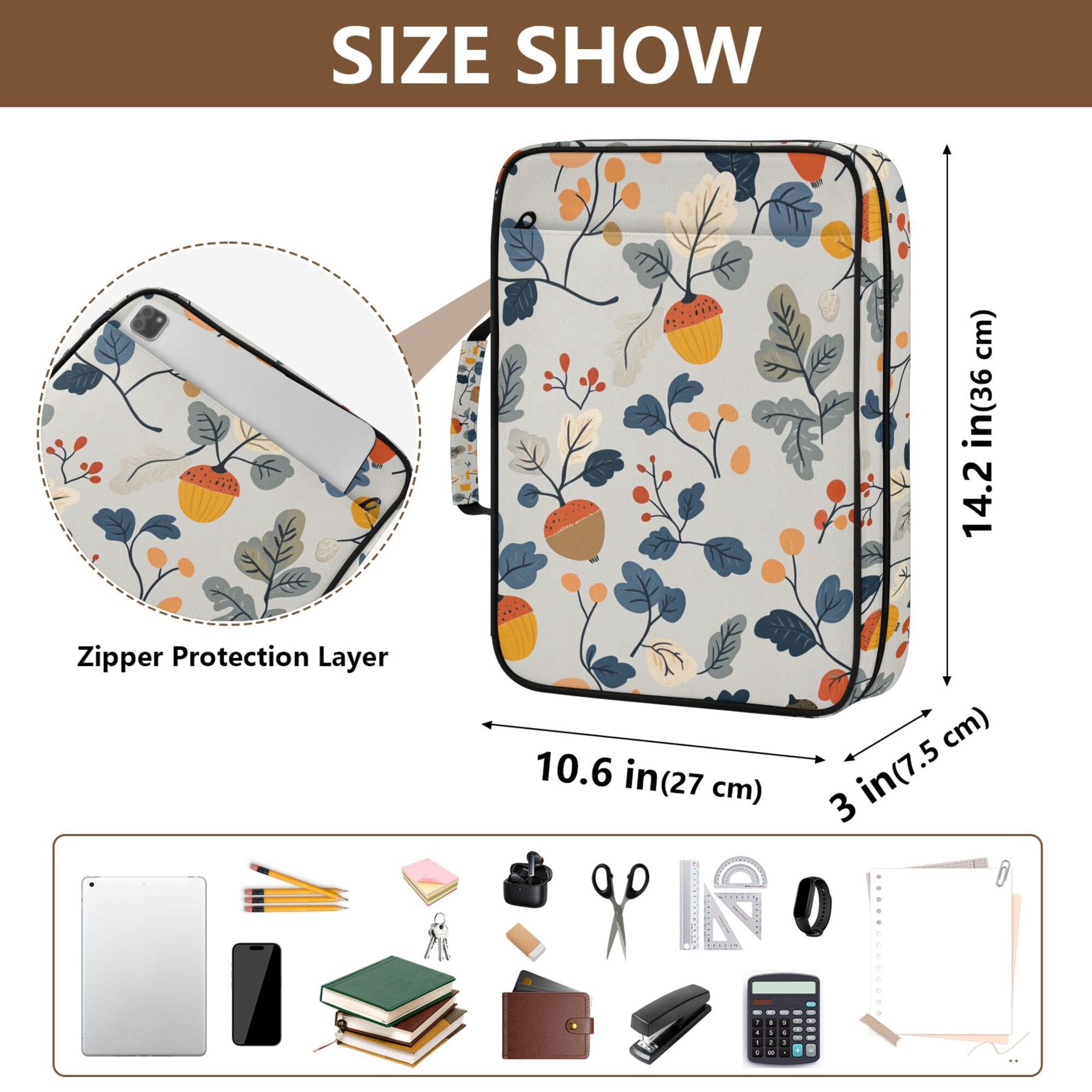 FORMRS Accordion File Folder A4 Size 7-Pocket Expanding Document Organizer Bag with 3 Ring Binder, Acorn Leaves Pattern