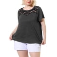 thumbnail image 5 of Unique Bargains Women's Plus Lace Panel Round Neck Short Sleeve Blouse, 5 of 6