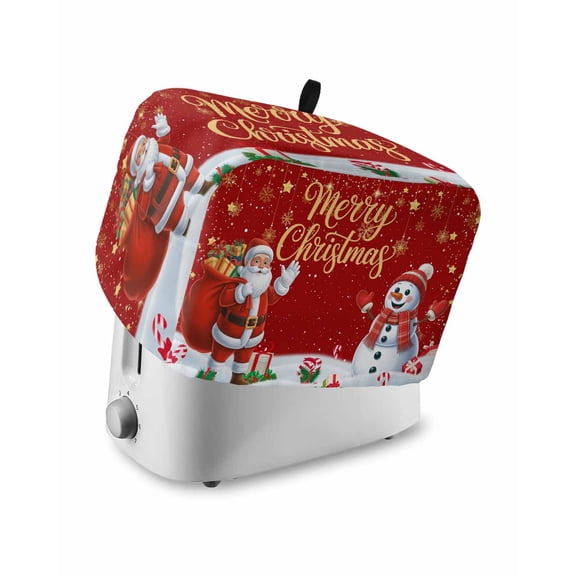 Fsddascl Red Christmas Toaster Cover 4 Slice, Large Kitchen Appliance Covers, Xmas Snowman Santa Snowflake Toaster Oven Cover with Loop, Bread Machine Cover Polyester Dust Cover Protection