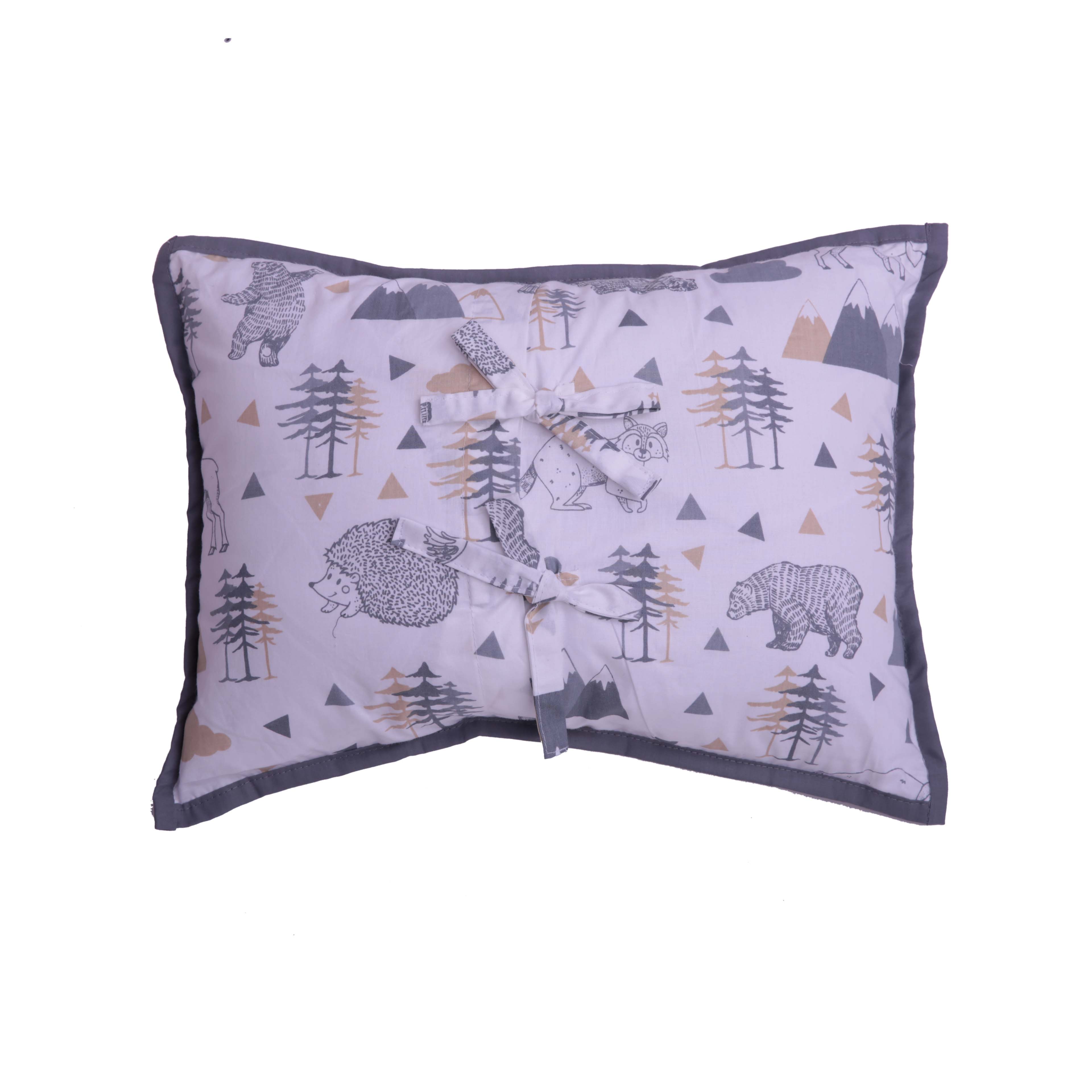 Bacati - Woodlands Toddler Pillow in Grey/Beige Neutral, 100% Cotton Cover