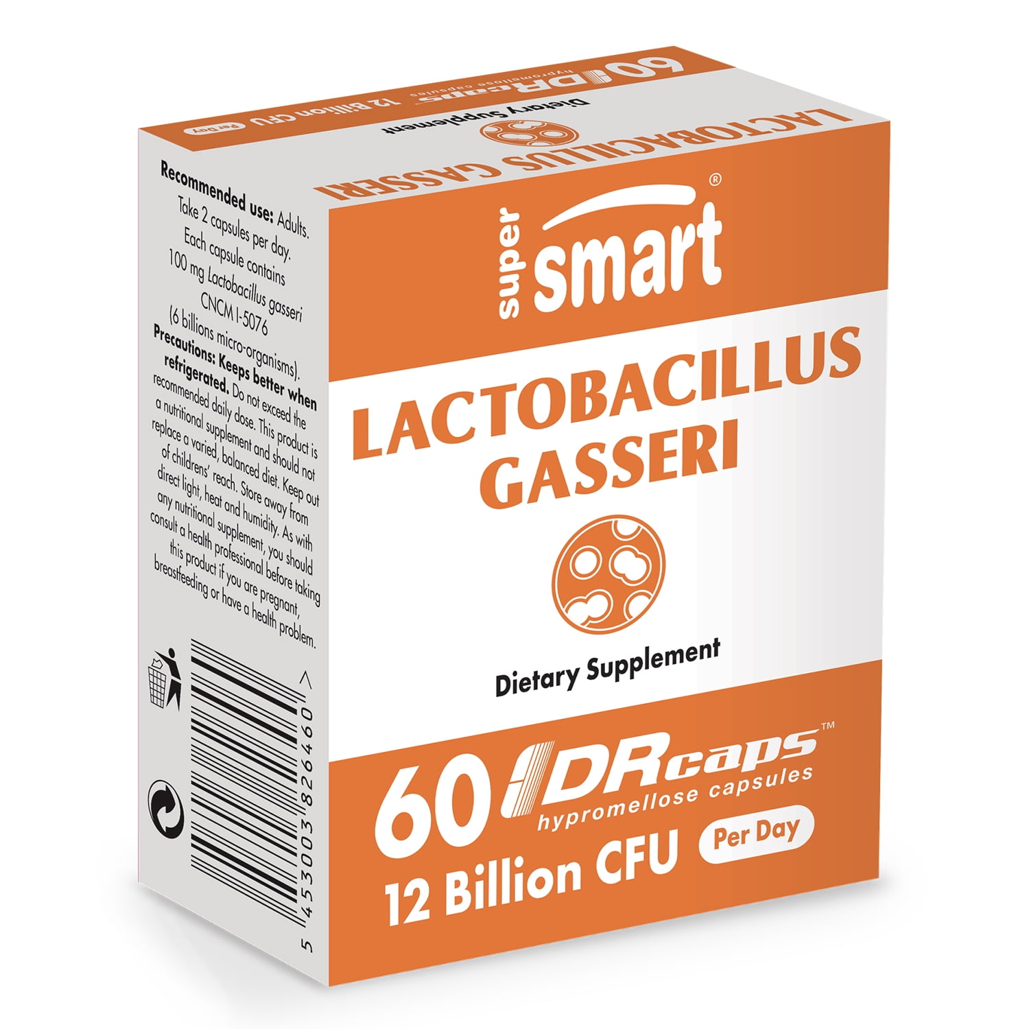 Supersmart - Lactobacillus Gasseri 12 Billion CFU per Day - Probiotic Strain Supplement - Digestive Health & Weight Control | Non-GMO & Gluten Free - 60 DR Capsules