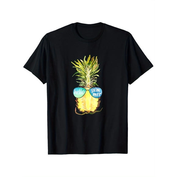 Men's Funny Pineapple Summer Vacation T Shirt Hello Sunshine Tropical Beach Party Tee