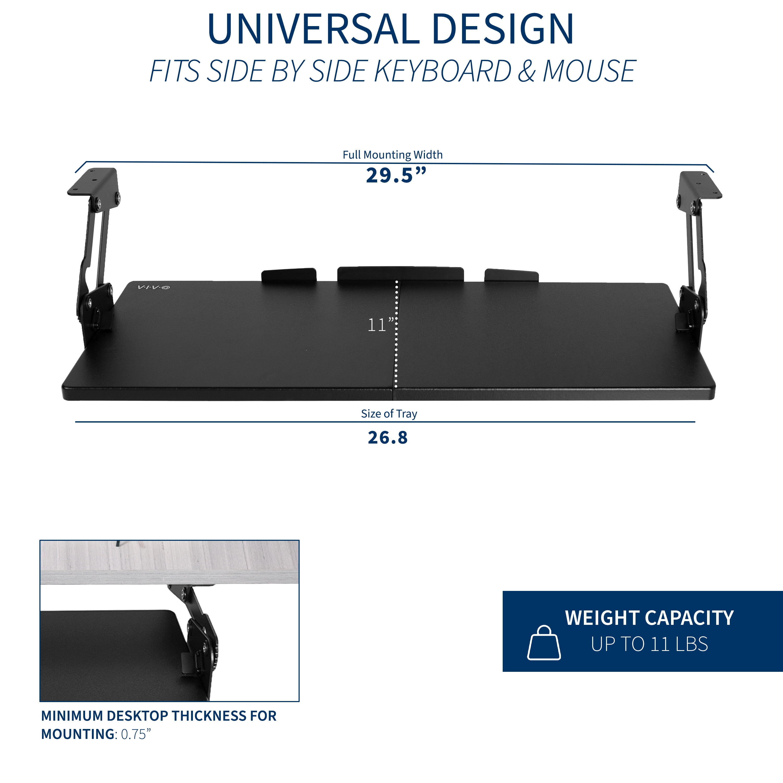 VIVO Black Extra Sturdy Under Desk Keyboard Tray with Swinging Height Adjustment