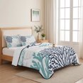 thumbnail image 5 of Full Quilt Set 78''x90'', Teal Blue Grey Coastal Lightweight Bedspread Coverlet Set with 2 Pillow Shams, Summer Beach Coral Shell Starfish Breathable All Season Quilt Bedding for Bedroom/Guest Room, 5 of 9