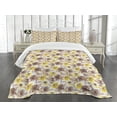 thumbnail image 3 of Ambesonne Vintage Quilted Bedspread Set 3 Pcs, Grungy Roses Romantic, Queen Size, Yellow Beige Brown, 3 of 5