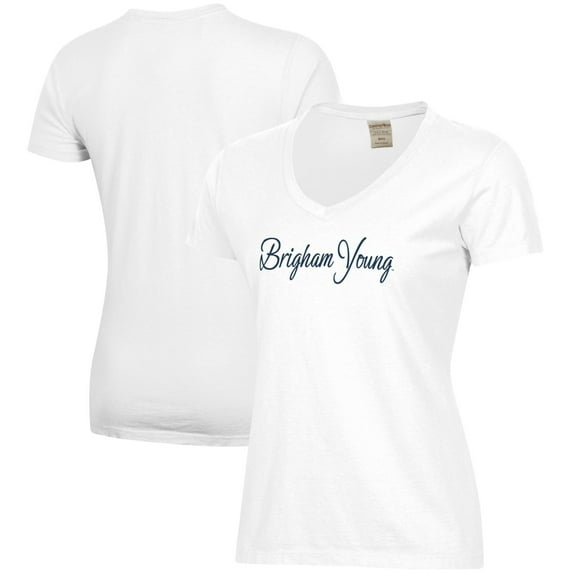 Women's  White BYU Cougars Script Logo Comfort Wash V-Neck T-Shirt