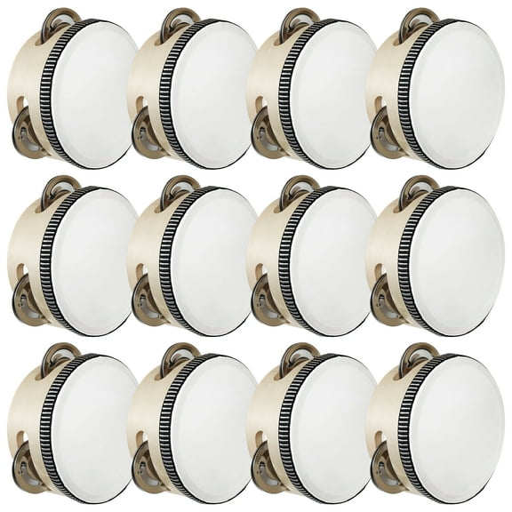 12 Pcs 4-inch Wooden Tambourine, Single Row Handheld Percussion Instrument with Polyester and Sheepskin Drumhead, Perfect for Dance Classes, Weddings, and Parties