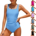thumbnail image 2 of LRen Swimsuits for Girls One Piece Tankini Swimsuits Solid Ruched Bathing Suit for Girls Swimwear Cutout Bathing Suit, 2 of 6