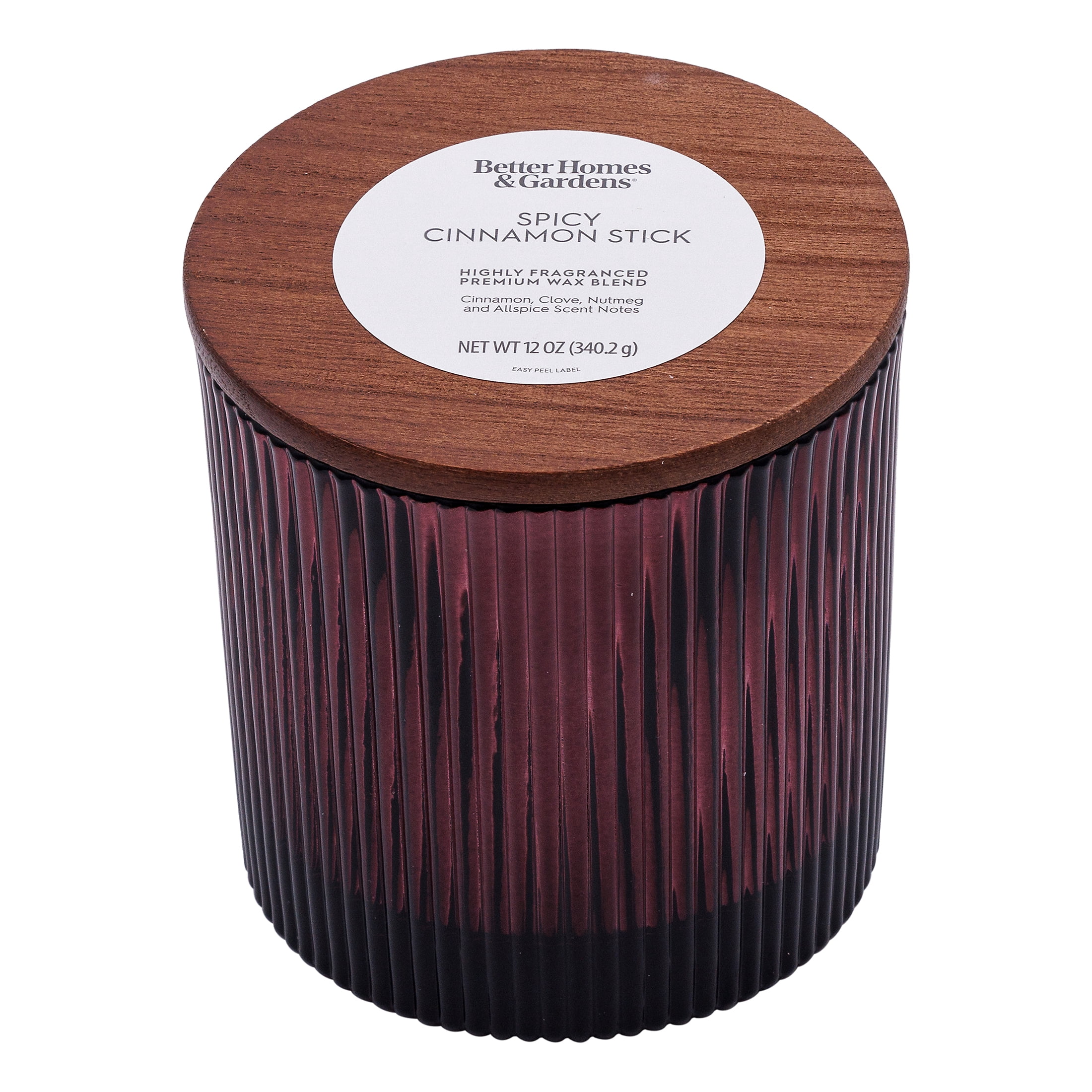 Better Homes & Gardens Spicy Cinnamon Stick Scented Cotton 2-Wicks Ribbed Mecury Glass Jar Candle with Wooden Lid 12oz