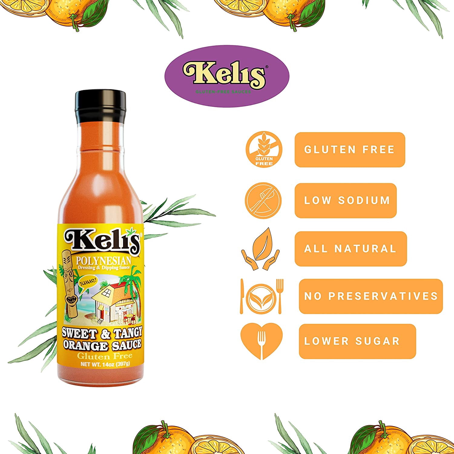 Keli's Sweet & Tangy Orange Sauce, Vegan Polynesian Sweet & Sour Soy Free Creamy Salad Dressing, Glazing and Dipping Sauce with a hint of Mustard. All Natural, Non GMO - 15oz (Pack of 2)