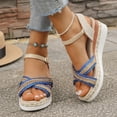 thumbnail image 3 of Dakaela Espadrille Dressy Wedge Sandals Womens Platform Casual Summer Comfortable High Heeled Wedges with Adjustable Buckle Blue 6, 3 of 9