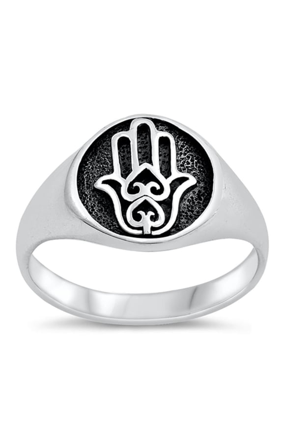 Hand of God Hamsa Heart Promise Ring .925 Sterling Silver Band Jewelry Female Male Unisex Size 8