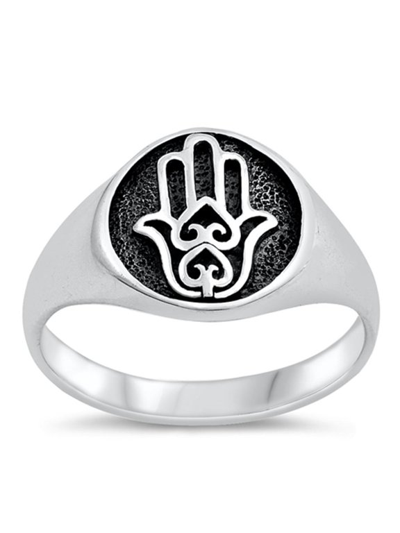 Hand of God Hamsa Heart Promise Ring .925 Sterling Silver Band Jewelry Female Male Unisex Size 10