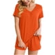 thumbnail image 1 of Puntoco Conjunto De Dos Piezas De Camiseta Y Pantalones Cortos Con Cuello En V Para Mujer, Conjunto De Camiseta/Camisa Con Cuello En V De Manga Corta, Color Naranja S, Regalo Para Mujer, 1 of 5