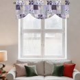 thumbnail image 3 of Tie Up Valances for Windows, Spring Floral Adjustable Valance Curtains Window Treatment for Living Room, Dark Purple Flowers Patchwork Grid Bohemia Rod Pocket Kitchen Curtains & Drapes 54x18 Inch, 3 of 9