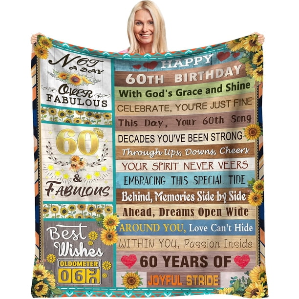LHSHID 60th Birthday Gifts for Women 60 Year Old Blanket Gifts Ideas Funny Womens 60th Birthday Decorations Gifts Happy 60th Birthday Gift for MomSister Wife 50"x60"