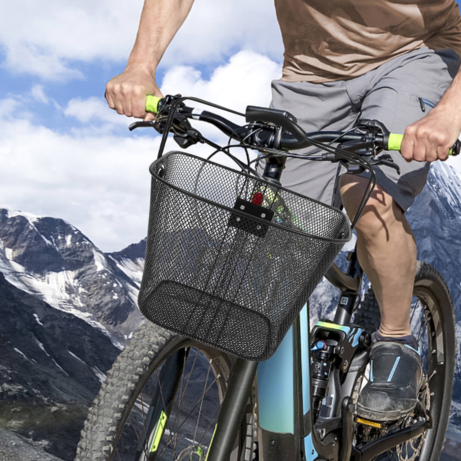 PBPBOX Black Metal Bicycle Basket Front Handlebar Detachable Bike Basket for Outdoor Use and Decoration