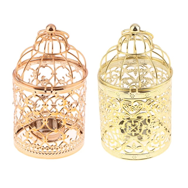 2 Hollow Flower Pattern Candelero Tealight Holder Decoración