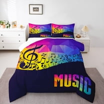 Homewish Music Melody Bedding Comforter Set,Colorful Musical Theme Twin Comforter Sets,Pink Yellow Black Bedding Set For Kids,Breathable Home Decor,2pcs