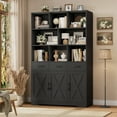 thumbnail image 2 of Hiphuta 71" Tall Bookcase with 3 Drawers and Doors, 43" Wide Farmhouse Bookcase with 8 Open Compartments for Office Living Room, Black, 2 of 7