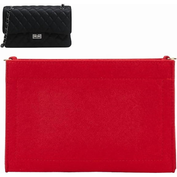 Felt Handbag Insert Organizer Purse Organizer with Handle Handbag Shaper Liner Pouch with Multiple Pockets Compartments Tote Bag Interior Insert Accessories 8.9x6.3 Inch Red Mixed Color