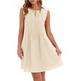 thumbnail image 2 of Ruimatai Women's Casual Sleeveless Pleated Dress Lace-up Crew Neck Short Dress Stylish Comfortable Polyester Summer Spring Solid Color, 2 of 5