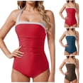 thumbnail image 3 of ZQUUVOU Women's Halter Neck Swimsuit Square Neck Color Block One Piece Swimsuit Tie Back Tummy Control Slimming Beach Wear Coffee, 3 of 3