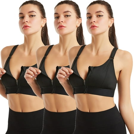 

Elbourn 3Pack Women Plus Sports Bra High Impact Racerback Sports Bras Wirefree Front Adjustable Workout Tops Bounce Control Gym Activewear Bra （Black-XL）