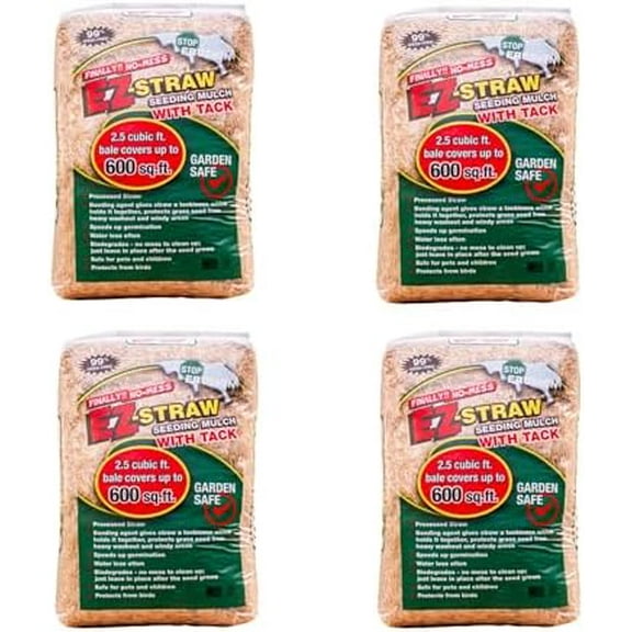 EZ-Straw Seeding Mulch with Tack - Biodegradable Processed Straw ? 2.5 CU FT Bale (Covers up to 500 sq. ft.) (4 Pack)
