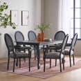 thumbnail image 2 of GDF Studio Comisky French Country Fabric Upholstered Wood and Cane Expandable 7 Piece Dining Set, Gray, 2 of 14