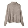 thumbnail image 7 of Hpapadks Pullover Sweaters for Women Turtleneck Solid Knit Sweaters Fall Winter Patchwork Thickened Loose Outer Wear Top Cable Knit Sweater Women Khaki S, 7 of 7