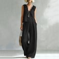 thumbnail image 2 of VBVC Women's V-Neck 2 Piece Pleated Set,Sleeveless Top and Wide Leg Pants For Women, Ladies' Breathable Summer Loungewear With Pockets,Black,S-3XL, 2 of 9