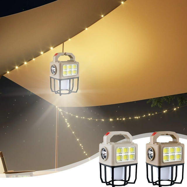 Luz de camping portátil con carga solar/USB | Lámpara multifuncional | Faros delanteros, luces laterales, luces inferiores ajustables | Batería de litio de 2400 mAh | Diseño compacto de ABS | Carga